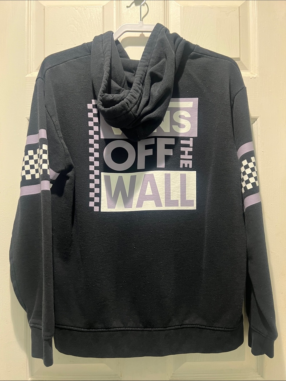 Vans Black Hoodie with Purple Checker Sleeve Accents - Picture 5 of 8